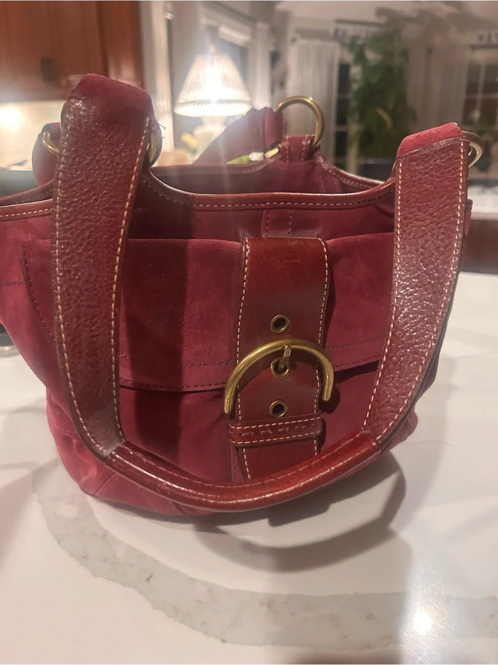 Women's raspberry Suede and Leather Bucket Bag  coach y2k vintage